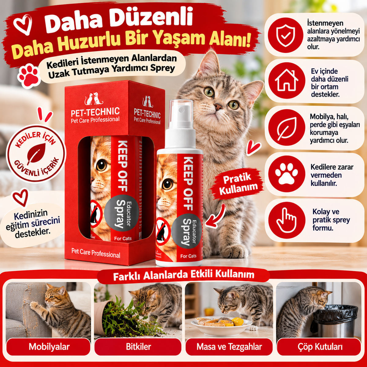 Pet-Technic Keep Off Kedi Uzaklaştırıcı Sprey 100 ml – İstenmeyen Alanlara Yönelmeyi Azaltmaya Yardımcı