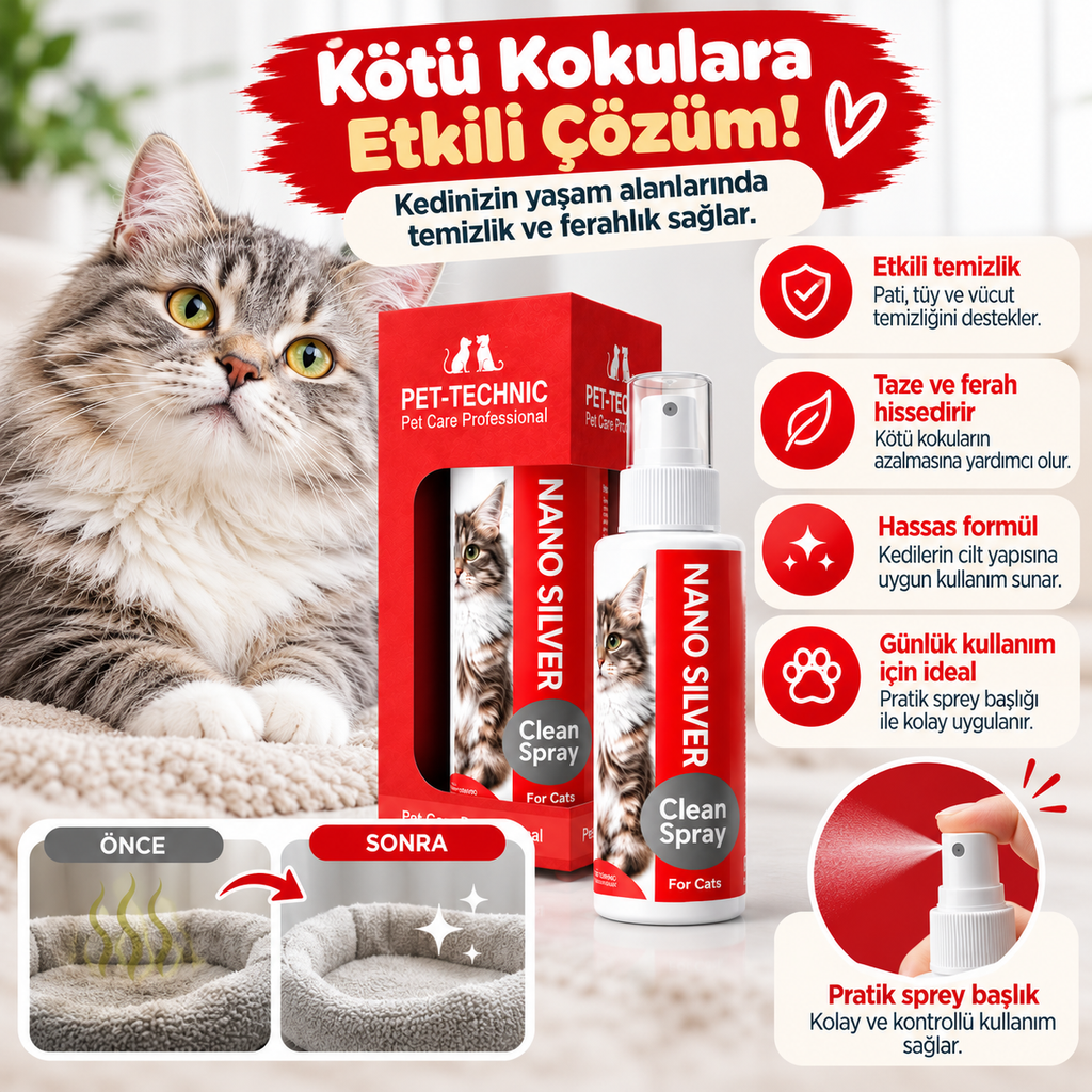 Pet-Technic Nano Silver Kedi Temizlik ve Bakım Spreyi 100 ml – Kedi Pati ve Tüy Bakım Spreyi