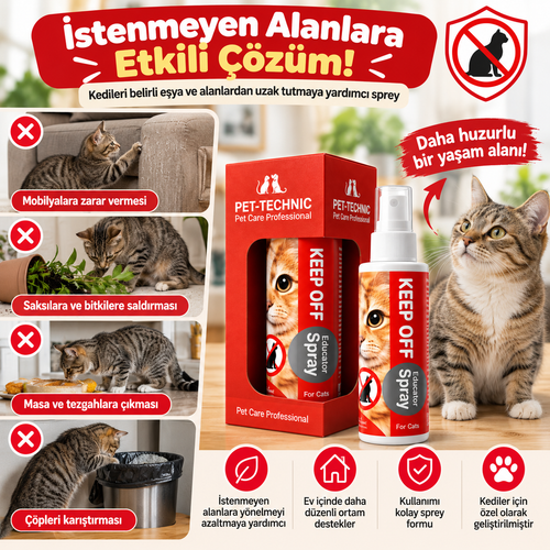 Pet-Technic Keep Off Kedi Uzaklaştırıcı Sprey 100 ml – İstenmeyen Alanlara Yönelmeyi Azaltmaya Yardımcı