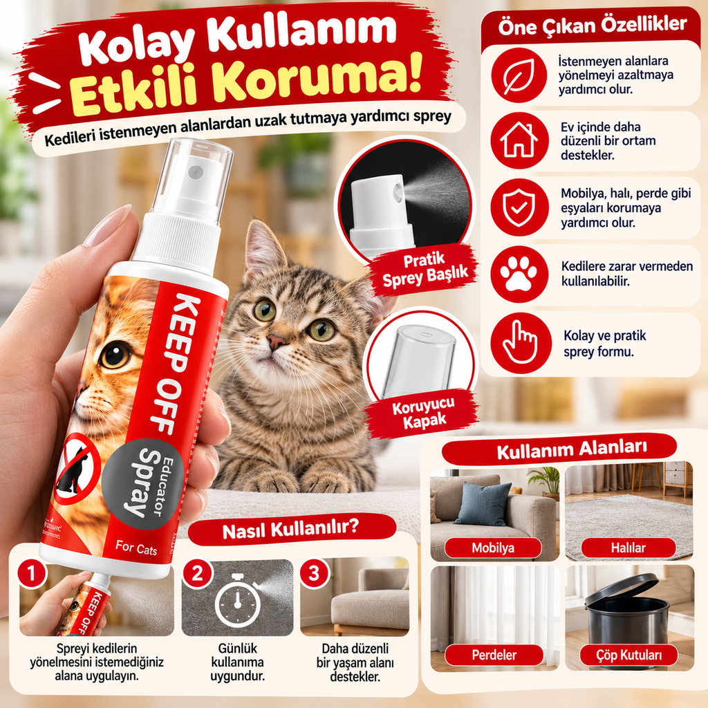 Pet-Technic Keep Off Kedi Uzaklaştırıcı Sprey 100 ml – İstenmeyen Alanlara Yönelmeyi Azaltmaya Yardımcı