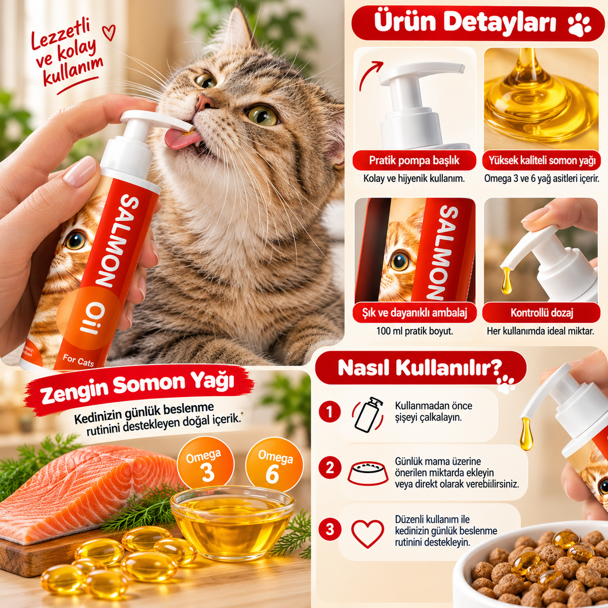 Pet-Technic Salmon Oil Kedi Somon Yağı 100 ml – Omega 3 ve 6 İçeren Sıvı Besin Desteği