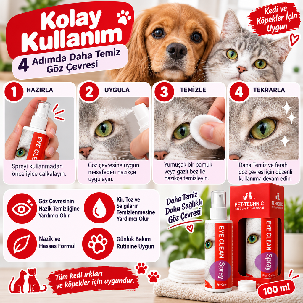 Pet-Technic Eye Clean Kedi Göz ve Göz Çevresi Bakım Spreyi 100 ml