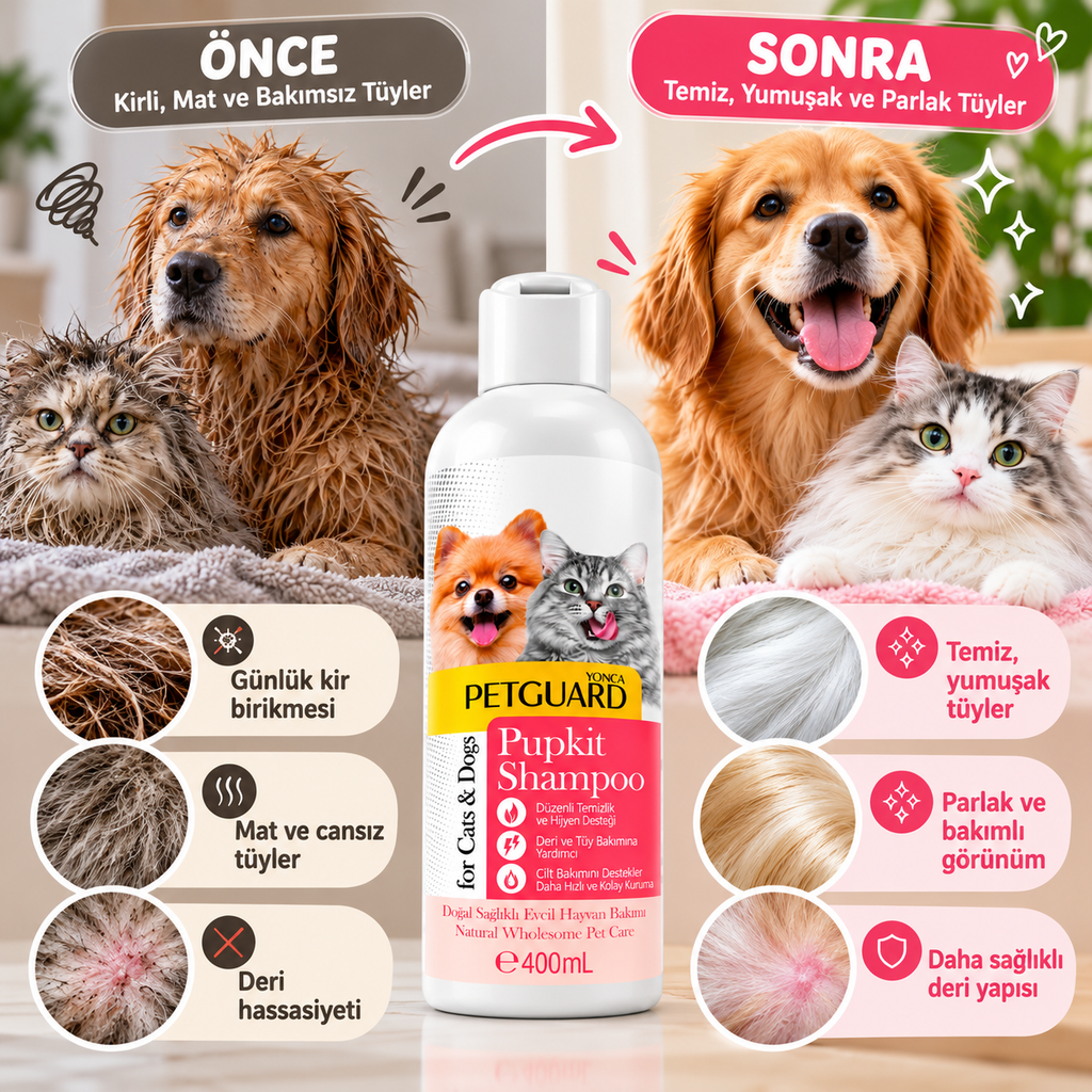 Petguard Pupkit Yavru Kedi ve Köpek Şampuanı 400 ml – Hassas Tüy ve Günlük Hijyen Bakımı
