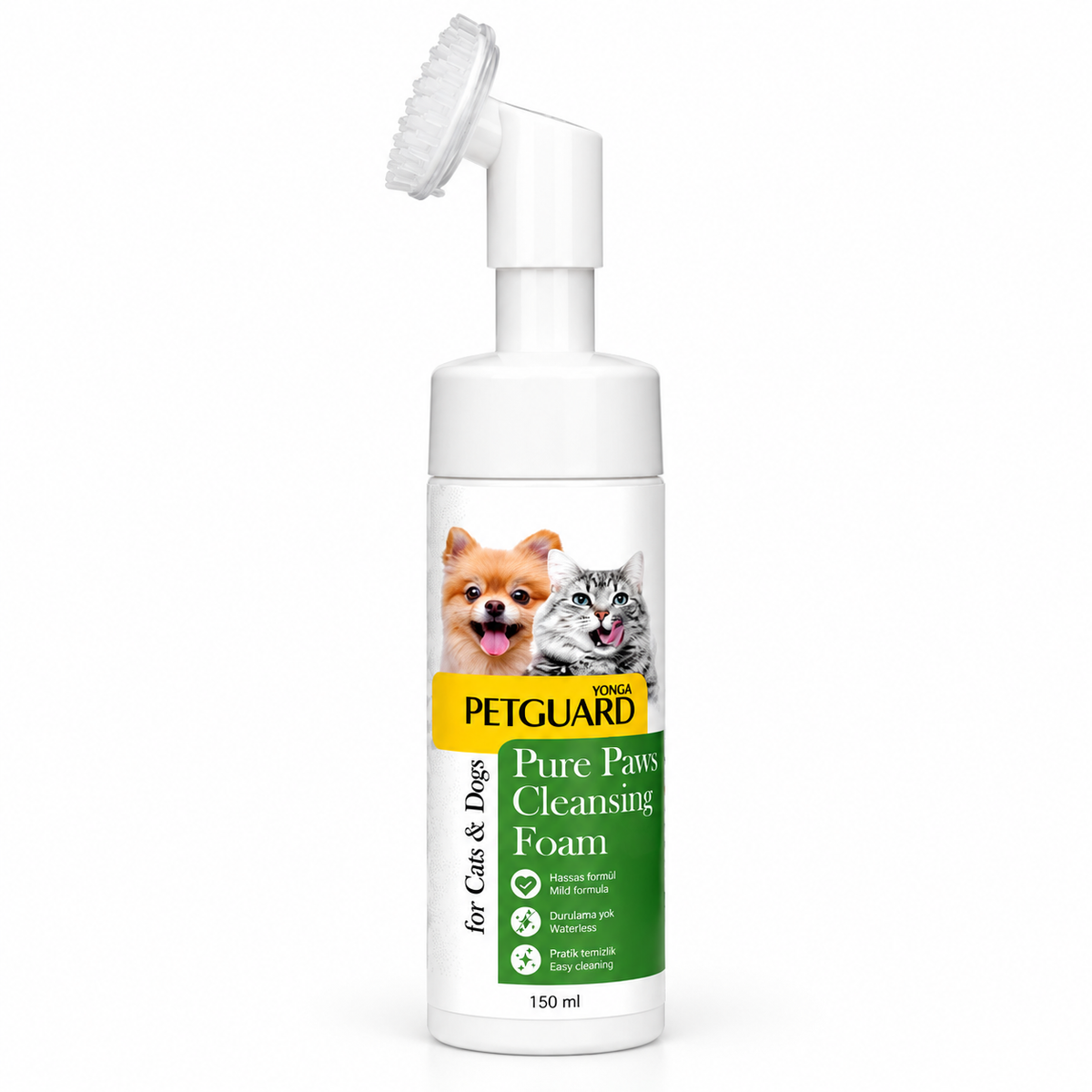 Petguard Pure Paws Kedi ve Köpek Pati Temizleme Köpüğü 150 ml – Silikon Fırçalı, Durulama Gerektirmeyen Bakım Köpüğü