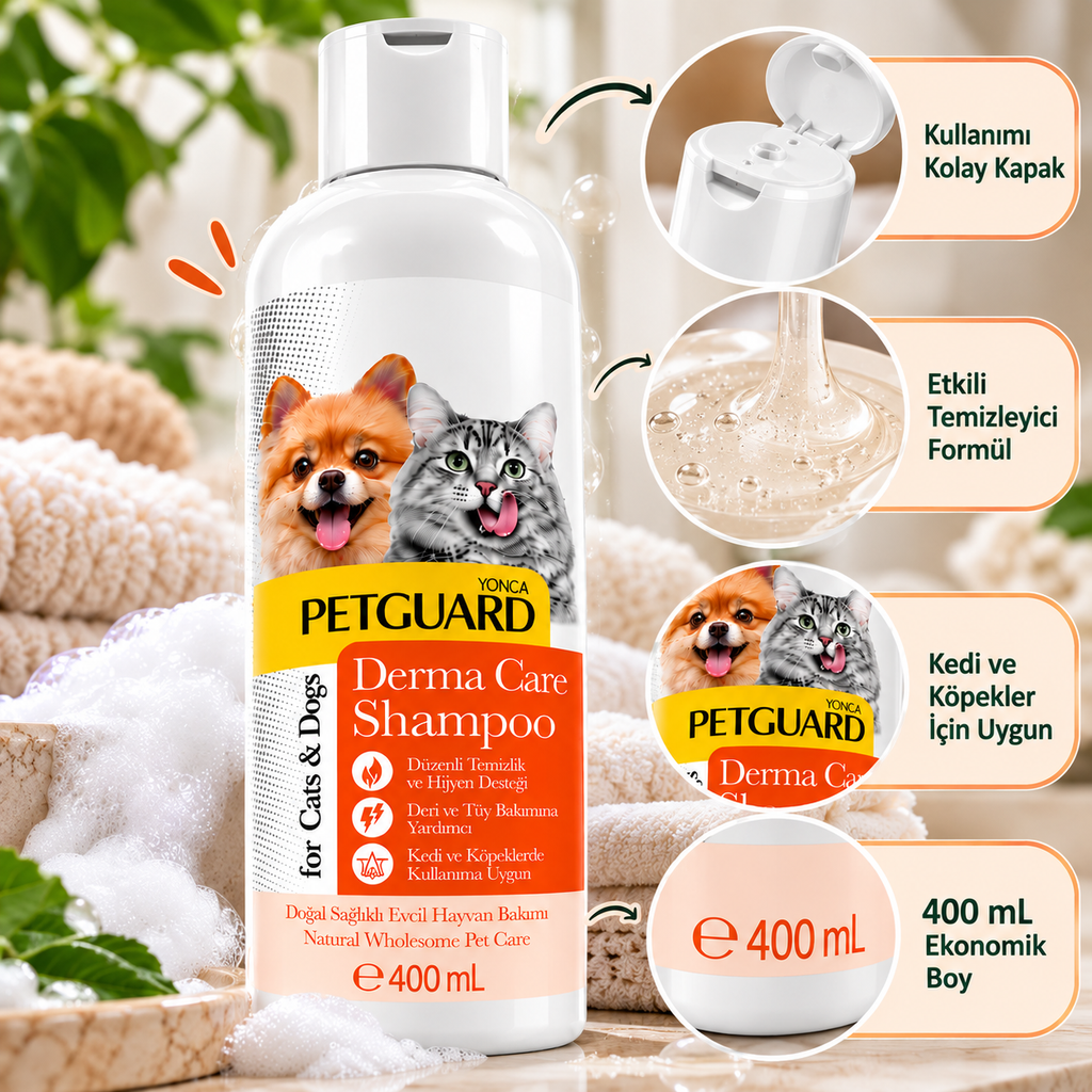 Petisko Petguard Derma Care Kedi ve Köpek Şampuanı 400 ml – Deri ve Tüy Bakım Şampuanı