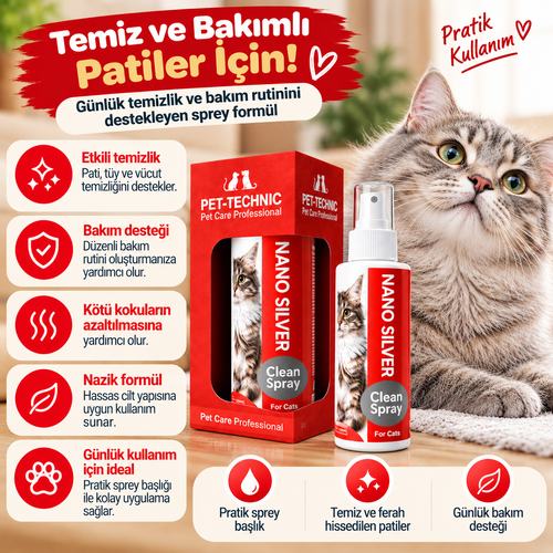 Pet-Technic Nano Silver Kedi Temizlik ve Bakım Spreyi 100 ml – Kedi Pati ve Tüy Bakım Spreyi